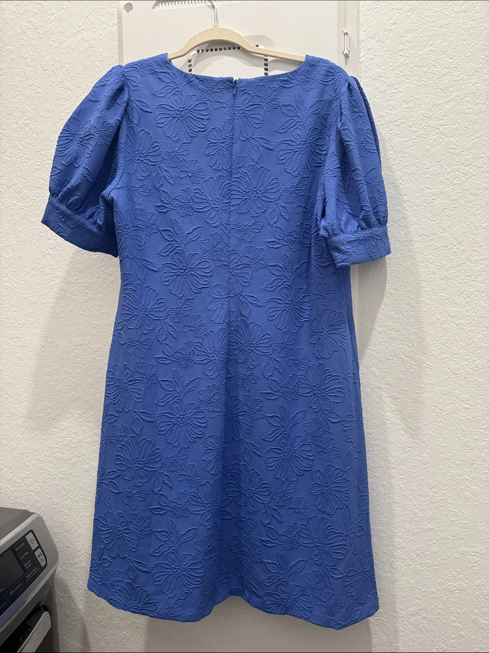 Tommy Hilfiger Royal Blue Floral Textured Puff-Sleeve Mini Dress